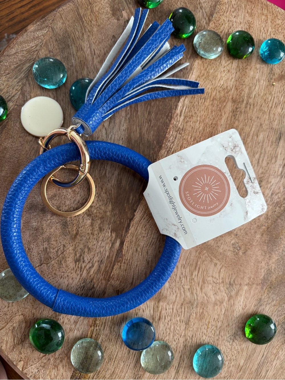 Blue Faux-Leather Bangle Keychain